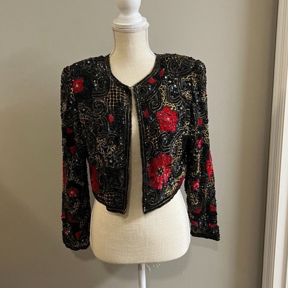 Laurence Kazar Cropped Beaded Jacket